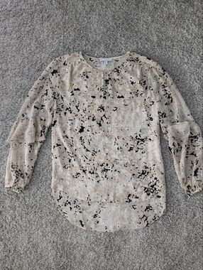 Halston Heritage Beige and Black Abstract Print Blouse